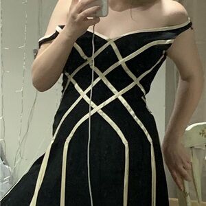 Papell Boutique Black and Cream Midi Dress